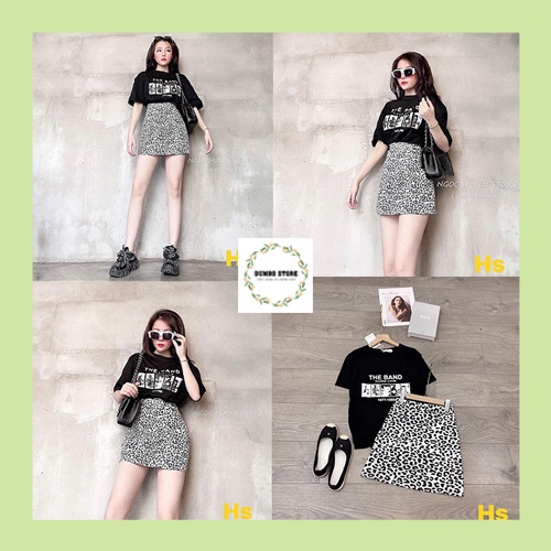 Bộ Áo Thun Coton Chân Váy Chất Umi In Chữ The Band FullSize - DumboStore - mã 121