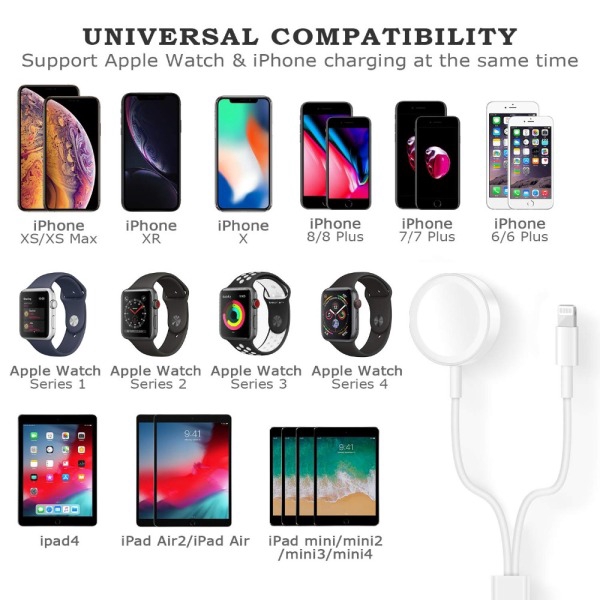 2 in 1 Wireless Charger for Apple Watch Series 1 2 3 4 USB Magnetic Charging Cable for iPhone 7 8 X