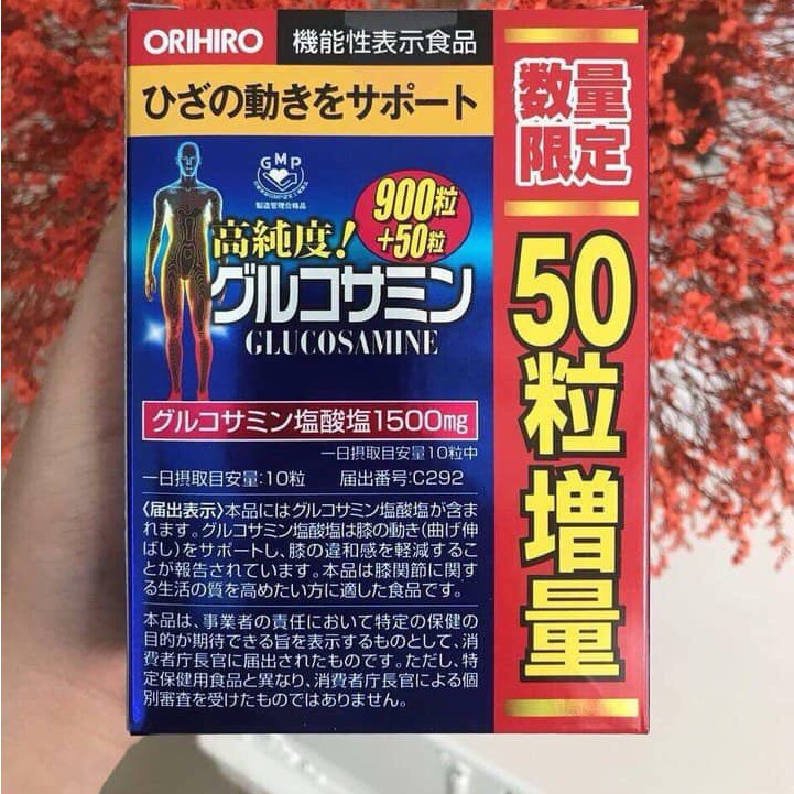 {Mẫu mới} Glucosamine Orihiro 1500mg 950 viên – Giúp Bổ xương khớp, tăng dịch nhờn khớp, giảm đau xương khớp