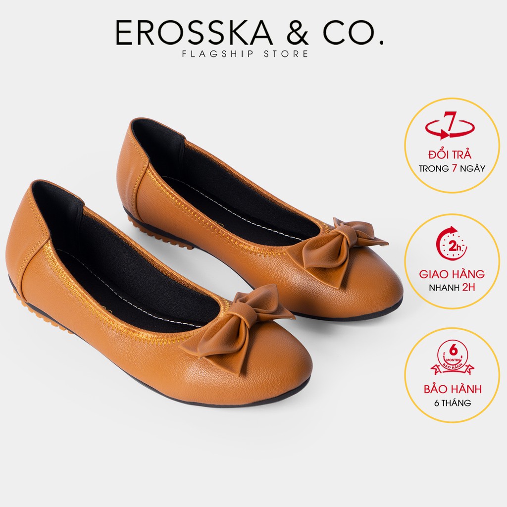 Giày búp bê Erosska thời trang mũi tròn đính nơ xinh xắn màu bò _ EF007