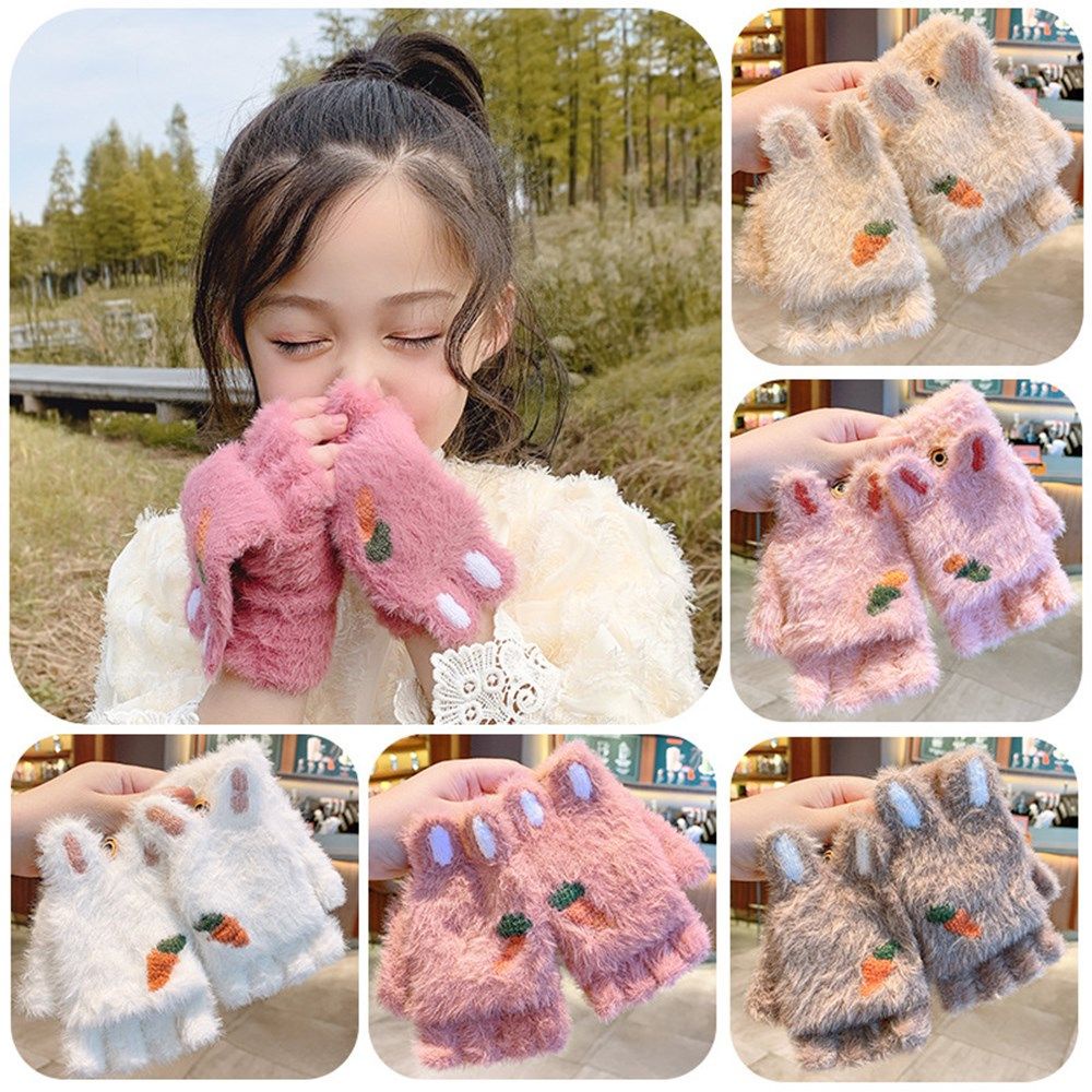 Găng Tay Hở Ngón Vải Lông Dày Dặn Mềm Mại Giữ Ấm Nhiều Màu Sắc Cho Bé