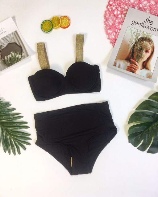 Bikini đen 2 mảnh ribon vàng ( kèm hình thật)