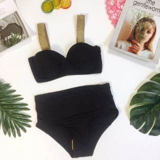 Bikini đen 2 mảnh ribon vàng ( kèm hình thật)