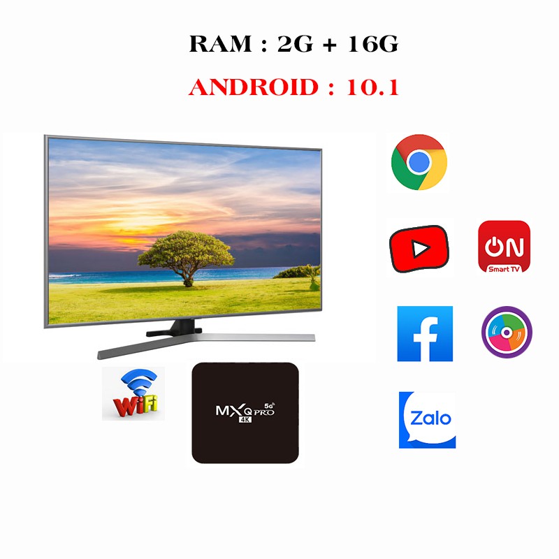Android TV box MXQ PRO 4K 2G Ram và 16G bộ nhớ Android:10.1 Đã cài sãn xem truyền hình, YouTube Facebook ... vv