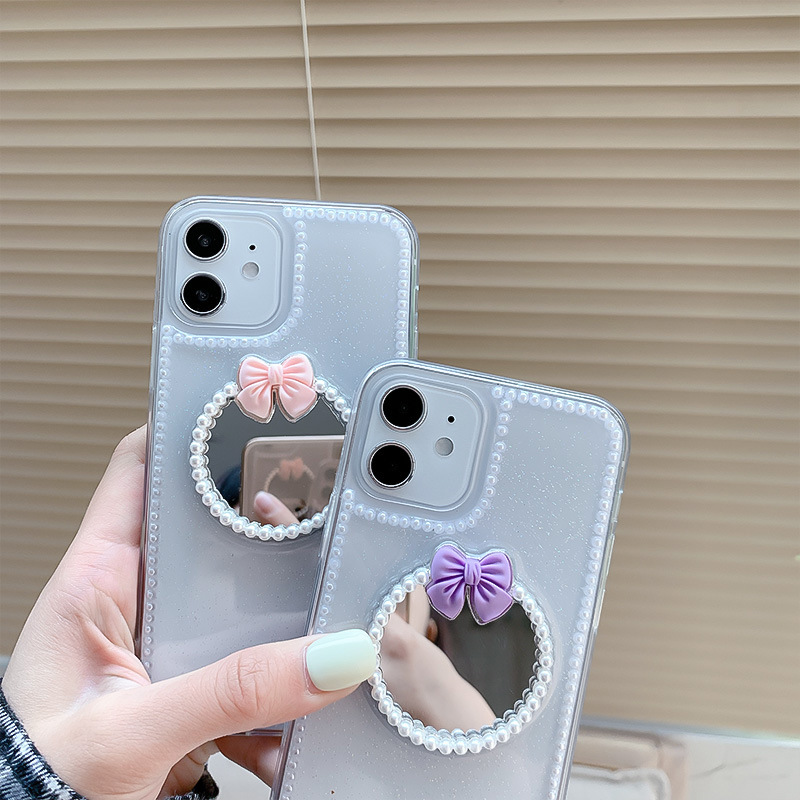 IPhone 12mini Case Is Suitable for IPhone 8 Transparent XR Gutta Percha XS Bow Mirror 11promax Pearl IPhone Case