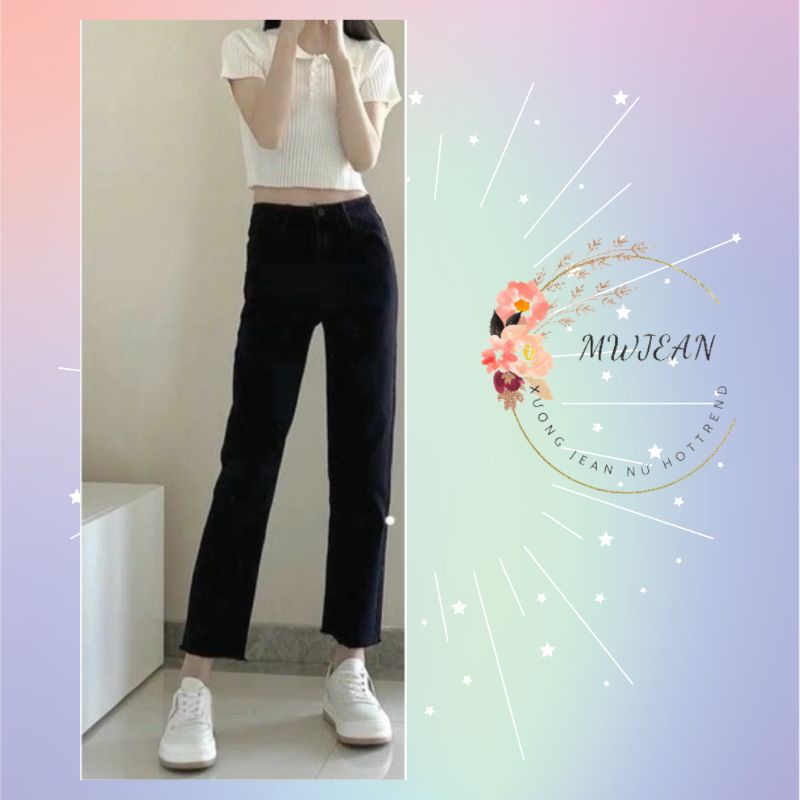 Quần bò jeans nữ cạp cao xanh trơn đậm nhạt đen hot 2022