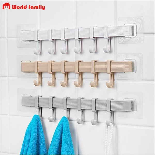 Thanh treo đồ gồm 6 móc, dán tường siêu chắc chắn