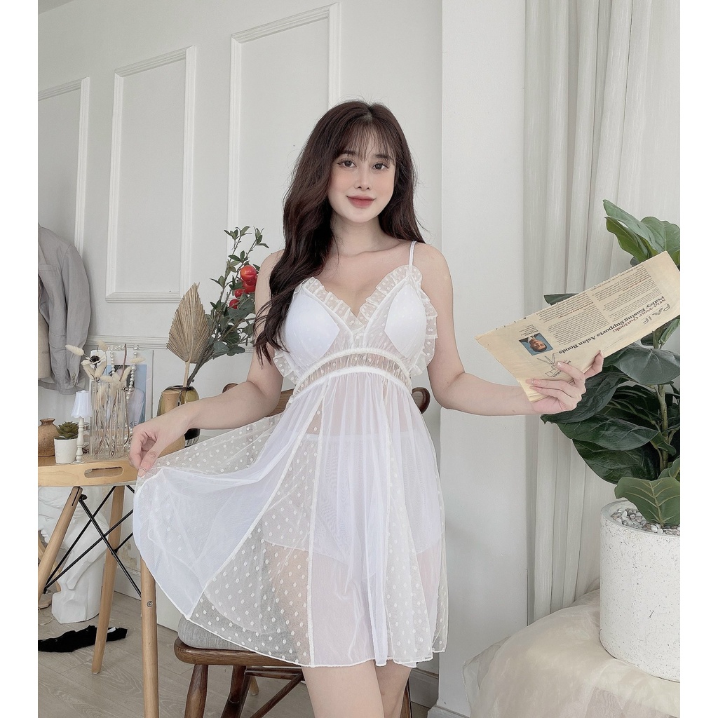 Váy Ngủ Nữ, Đầm Ngủ Sexy Cột Nơ Sau &lt;58Kg