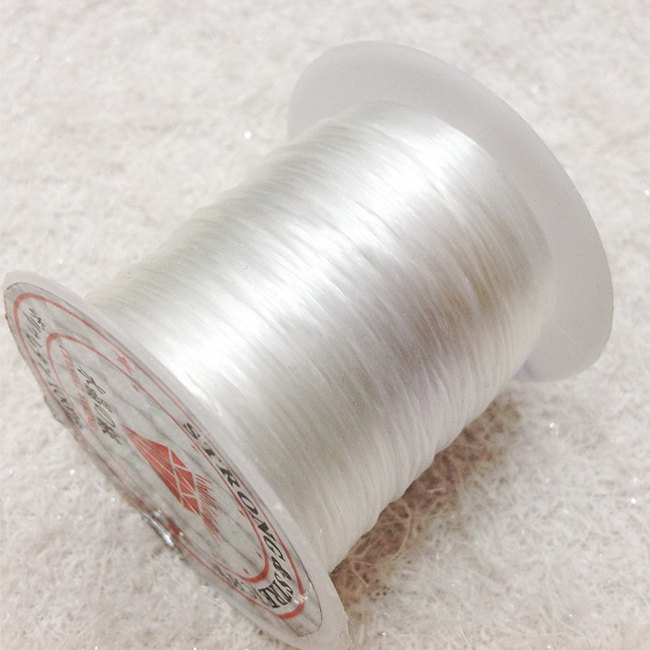 Dây cước trong suốt xỏ hạt loại mỏng cuộn 10m và day thun dẹp trắng đen 5m