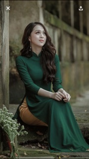 Áo dài lụa Nhật xanh rêu kèm quần