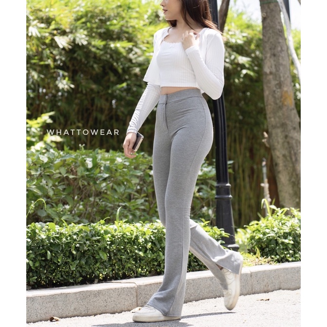 Quần tây ống loe xẻ ống trong, đai trơn vải thun nỉ da cá | BigBuy360 - bigbuy360.vn