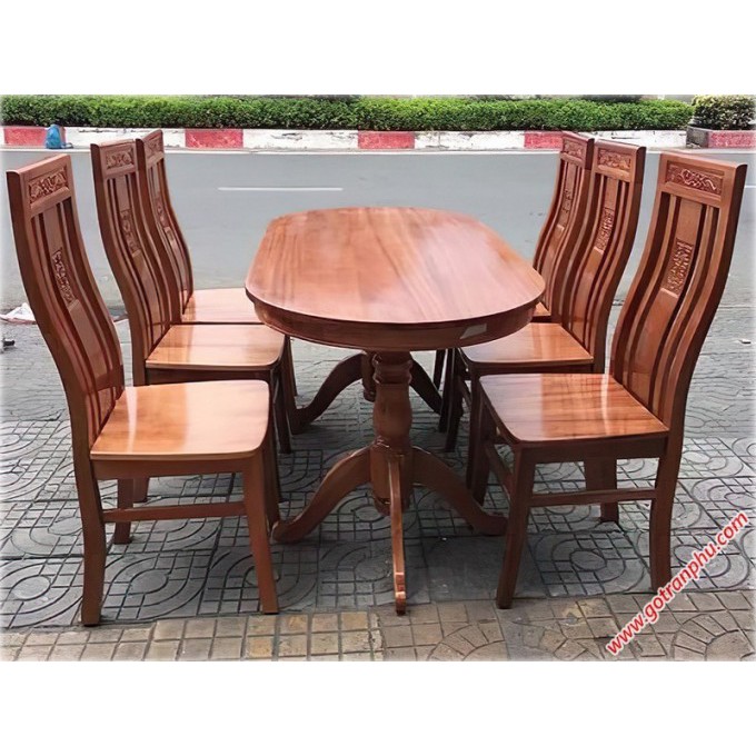 Bộ Bàn Ăn OVAL Màu Xoan Gỗ Sồi Nga