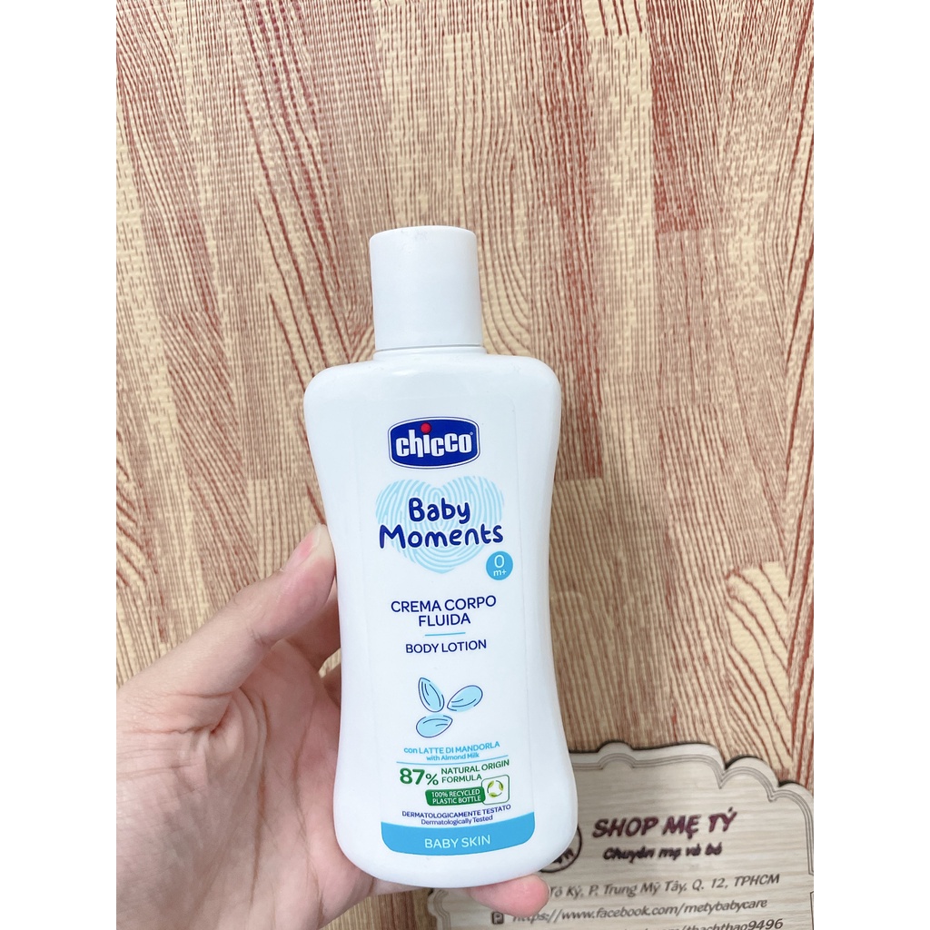 (DATE 2026) Sữa dưỡng Chicco Crema Ricca/ Crema Corpo chiết xuất Hạnh nhân Lotion/ Kem dưỡng body Chicco cho bé từ 0M+