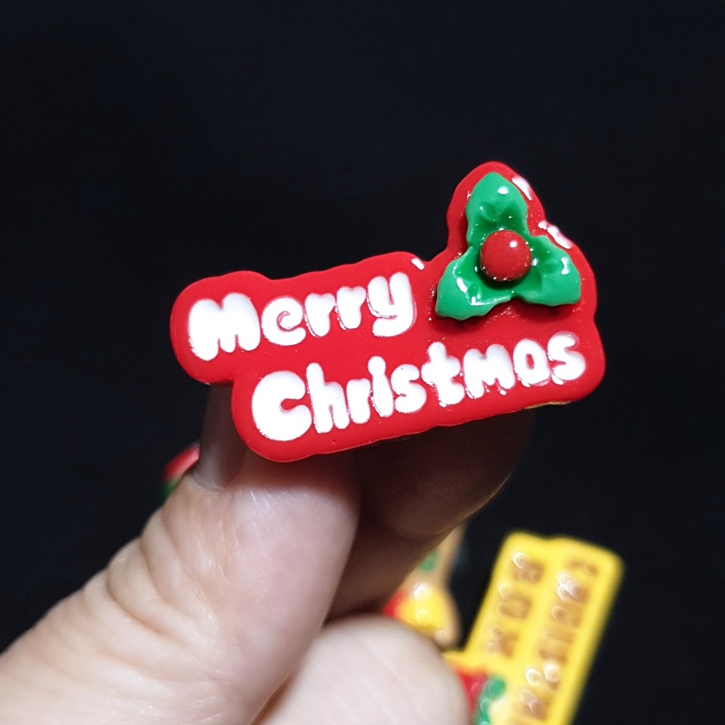 Sticker gắn dép/ nút gắn hkdesign mẫu chữ xmas, single bell, merry christmas, santa claus (01 Cái)