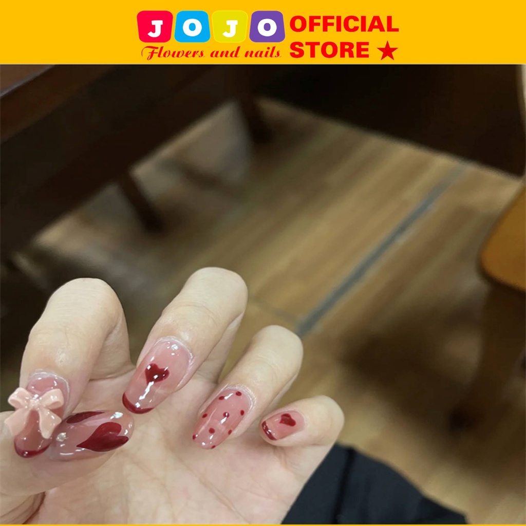 Móng giả đính đá đính nơ Z425 Jojo vuông móng tay giả đính đá đẹp kèm keo cao cấp