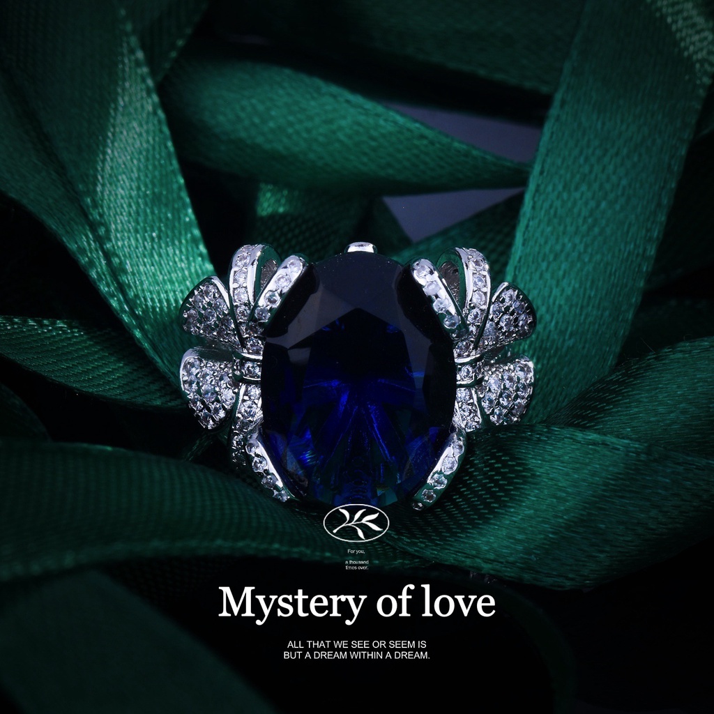 Nhẫn Hở Mạ Bạc 925 Hình Nơ Đính Kim Cương Xanh Dương X4Y6