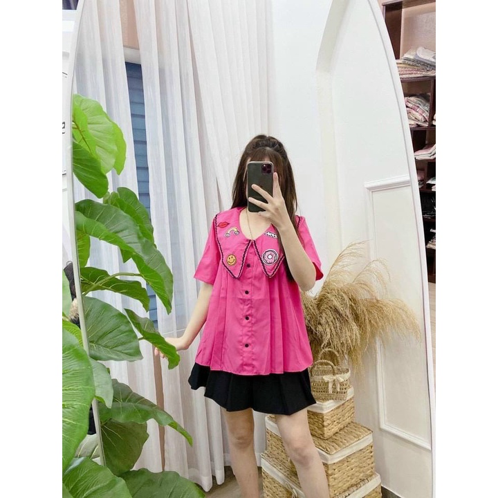 Áo bầu công sở dáng suông cổ in hình xinh xắn dễ thương mặc đi làm đi tiệc A20