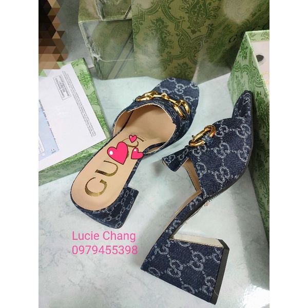 Guốc Guccii vải jeans bò xanh đậm nhạt
