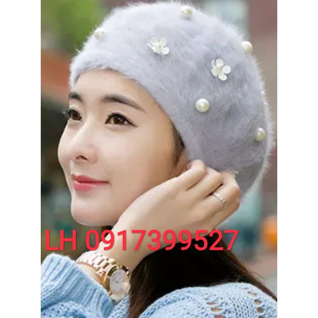 Nón bere nữ lông thỏ cao cấp vzbr19