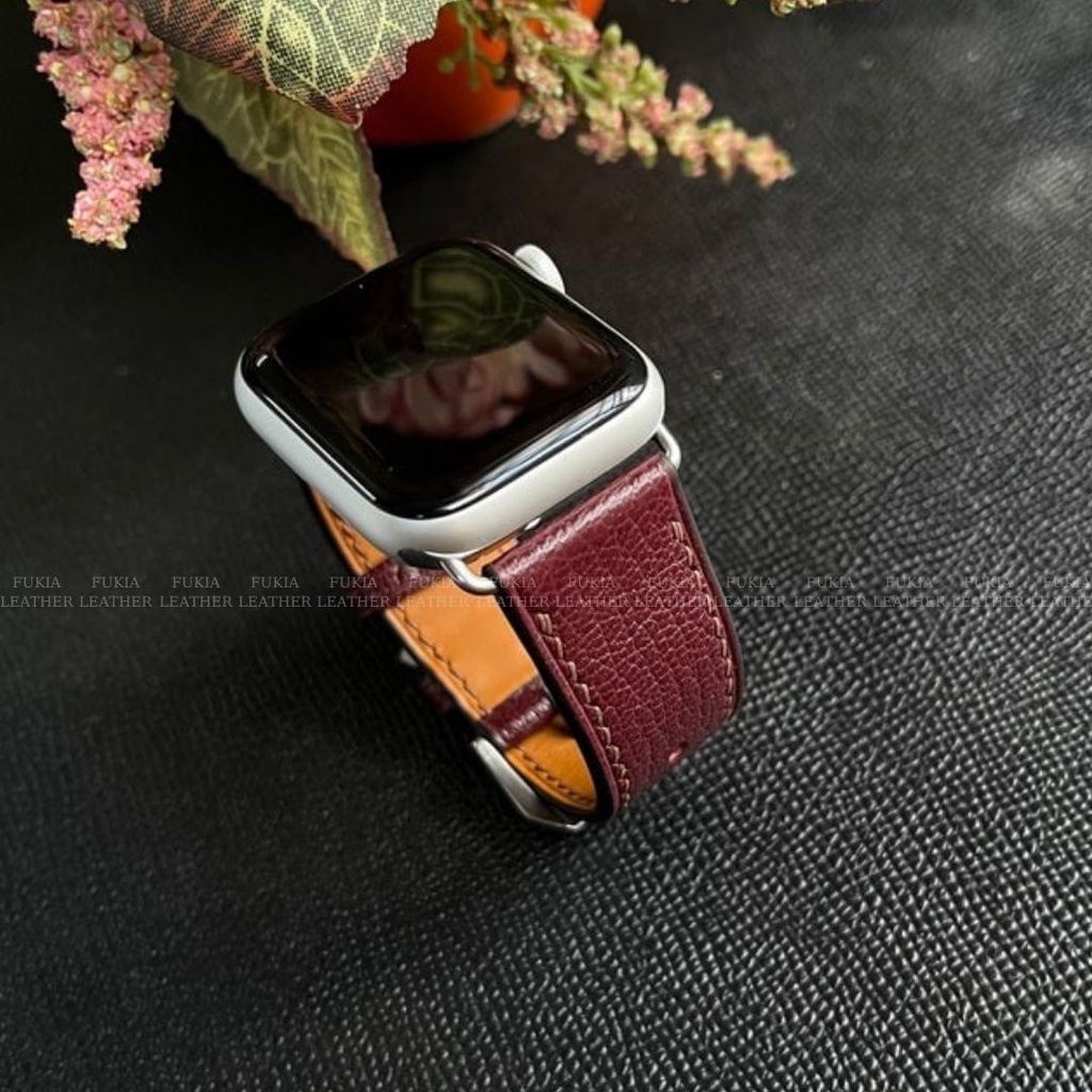 Dây da thủ công Epsom Tím Nho dành cho Apple Watch, đồng hồ thông minh, đồng hồ cơ