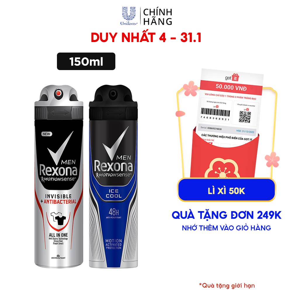 Xịt khử mùi Rexona Men  48h khô thoáng kháng khuẩn dành cho nam, 150ml