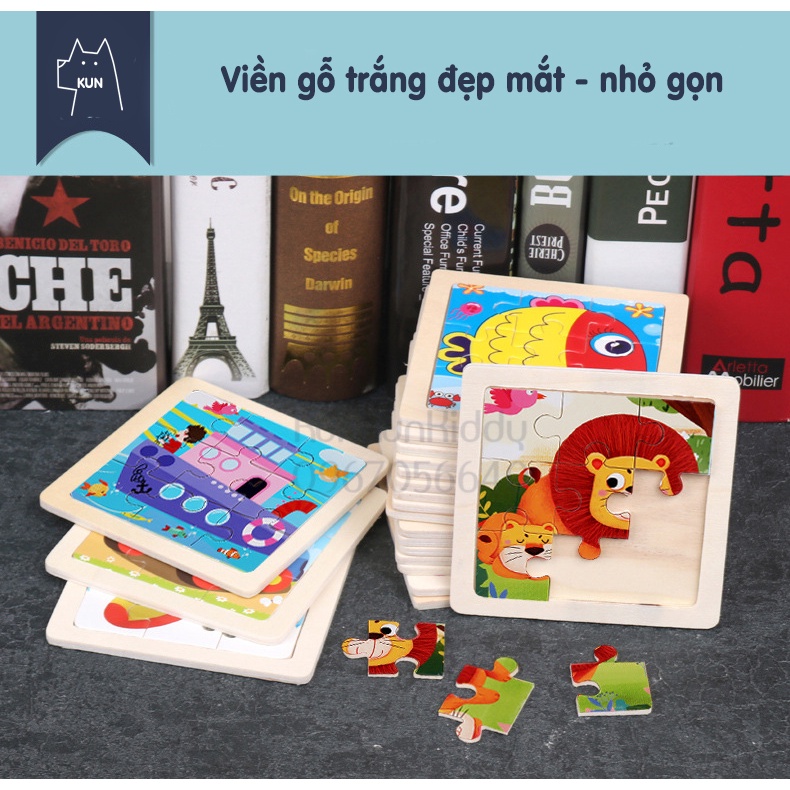 Đồ chơi bộ tranh xếp hình, tranh ghép hình gỗ 9 mảnh cho bé size 11x11cm