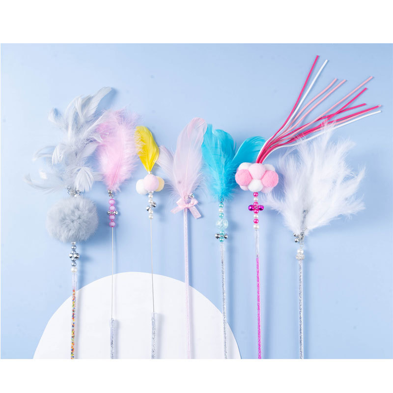 Set 20 que gắn lông vũ đồ chơi trêu chọc mèo vui nhộn