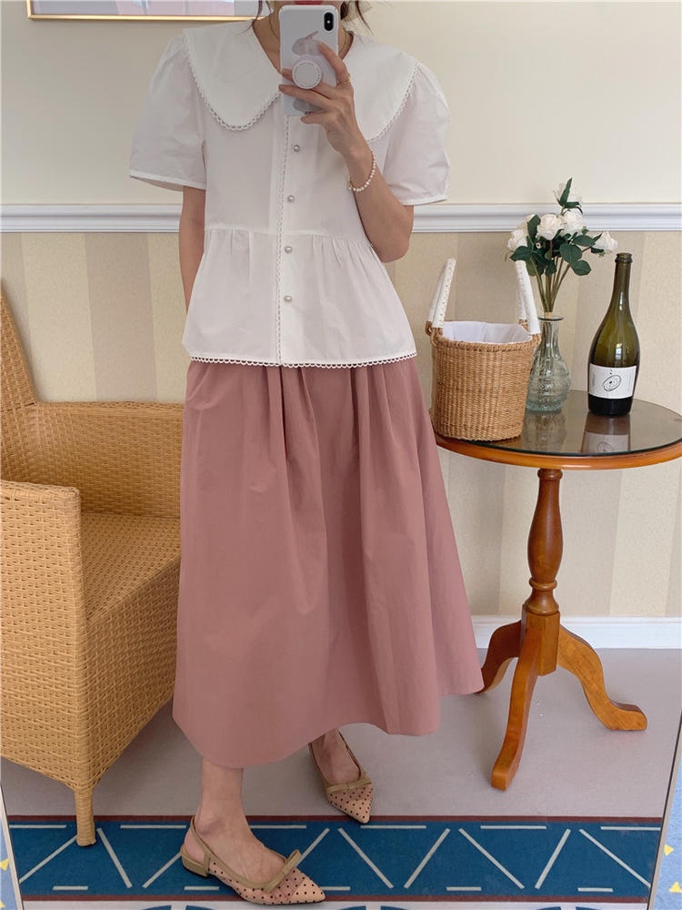 Áo Sơ Mi Tay Ngắn Cổ Búp Bê Phối Ren Dễ Thương 50917