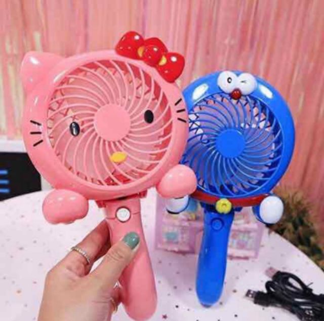 Quạt Sạc Tay Cầm Đoremon, Hello Kitty