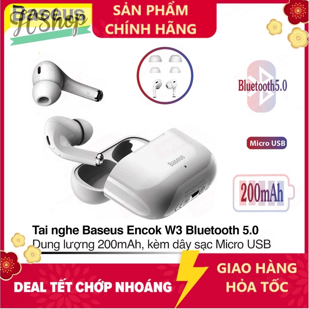 Tai Nghe Baseus W3 Tws Bluetooth 5.0 Nhét Tai Chống Thấm Nước , giảm tiếng , độ bền cao , pin dùng rất trâu -acstore247