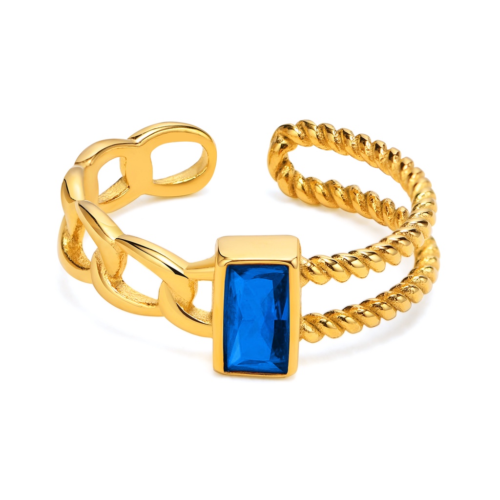 Vnox Nhẫn Mở Đá Quý CZ Hở Phối Dây Xích Tông Vàng Sang Trọng Làm Quà Tặng Cho Nữ