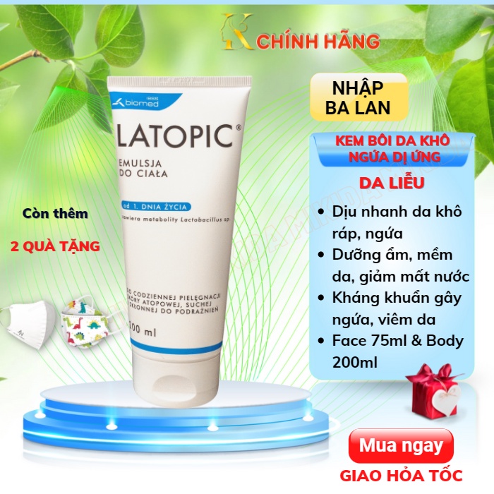Kem bôi da khô viêm ngứa dị ứng LATOPIC 200ml làm dịu da giảm viêm ngứa