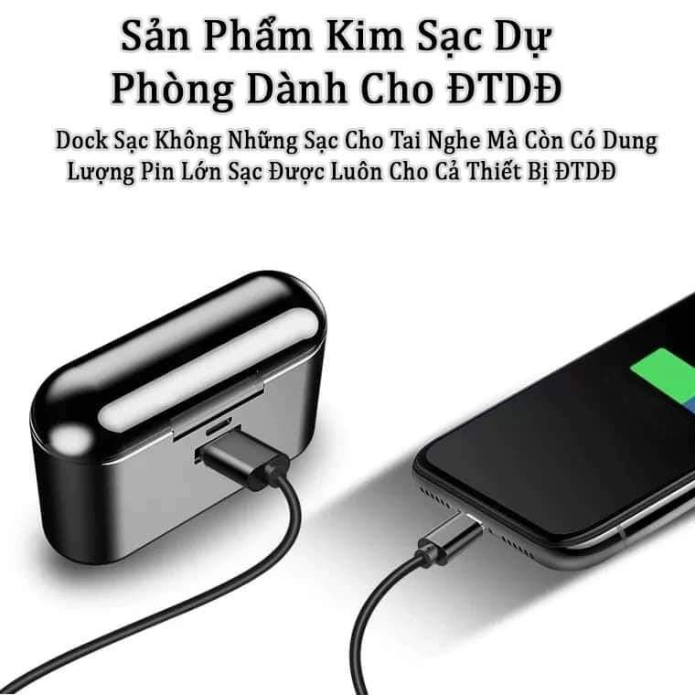 Tai Nghe Bluetooth Mini Kèm Dock Sạc Dung Lượng Khủng 1300 Mah Sạc Luôn Cho Thiết Bị Di Động, nghe nhạc 220h -dc3518