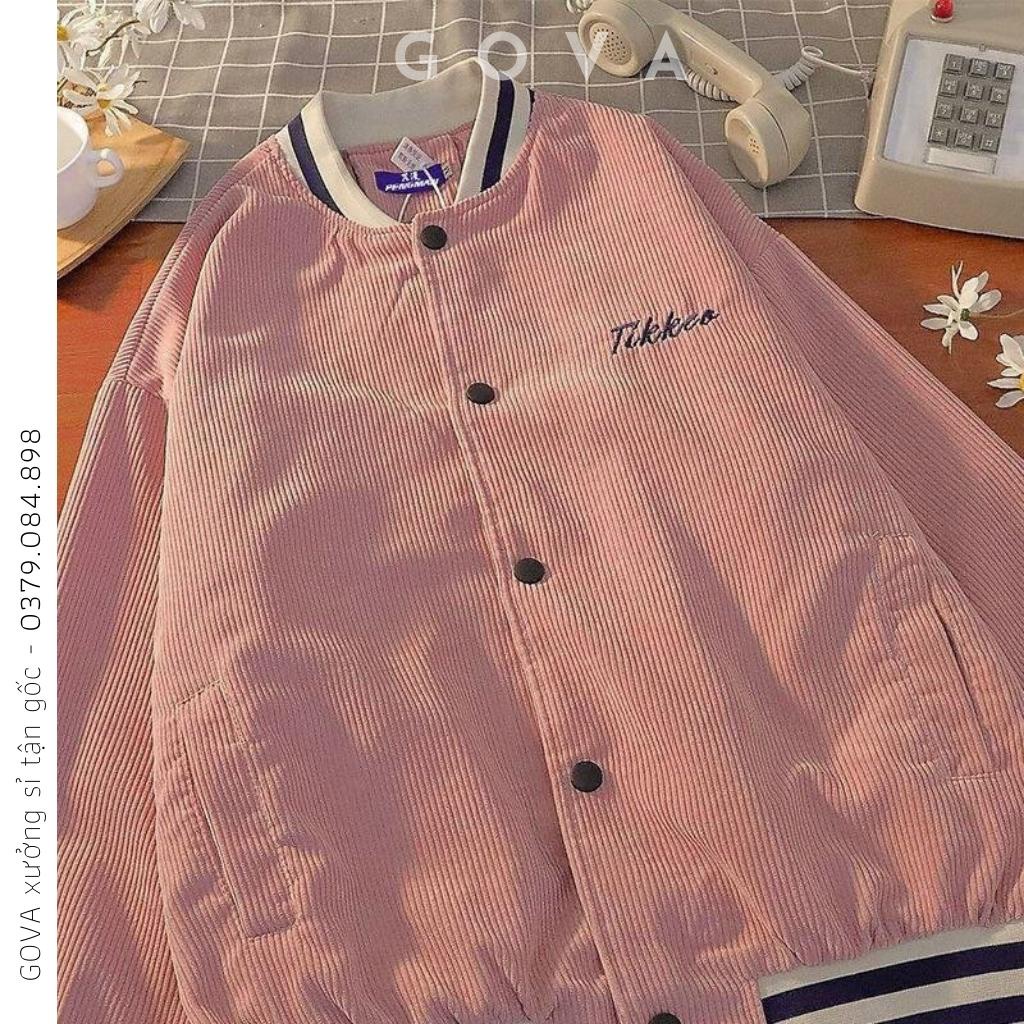 Áo Bomber Nhung Gân TIKKEO form rộng ulzzang áo khoác Nhung nam nữ cực đẹp GOVA