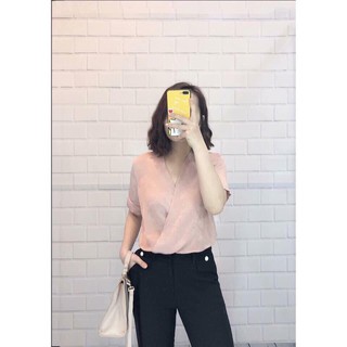 Sơ mi lụa tuyết cổ V vạt chéo