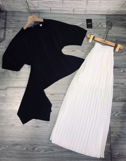 Set áo vạt chéo và quần xếp ly