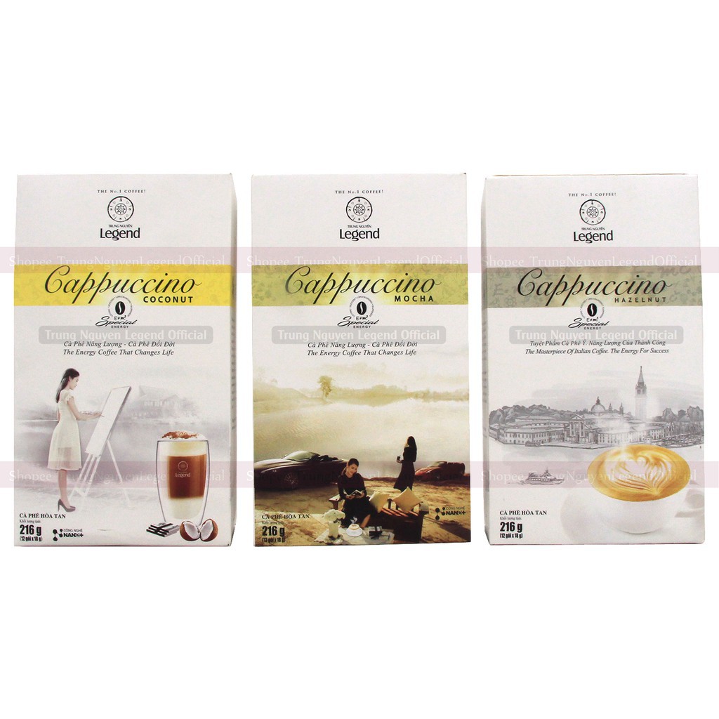Cà phê Trung Nguyên hòa tan G7 Cappuccino hương Hazelnut/ Mocha/ Coconut