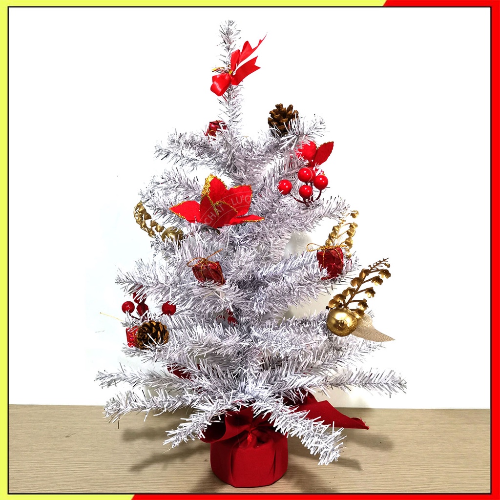Cây thông noel mini để bàn trang trí giáng sinh màu trắng bạc 40cm cho phòng ngủ, phòng khách, bàn làm việc