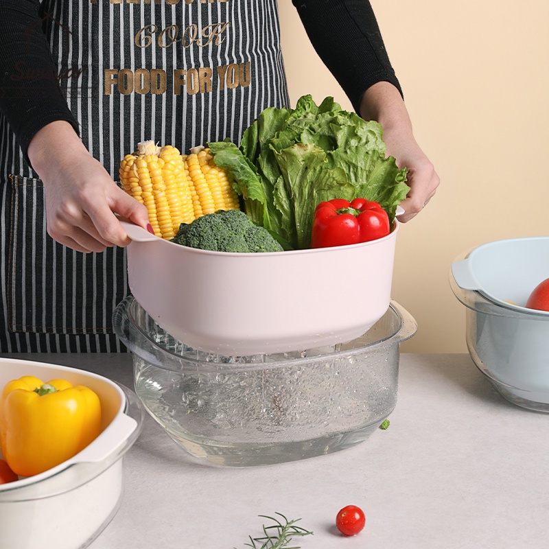 Rổ rửa rau củ quả để ráo nước SWEEJAR bằng nhựa PP hai lớp cho nhà bếp