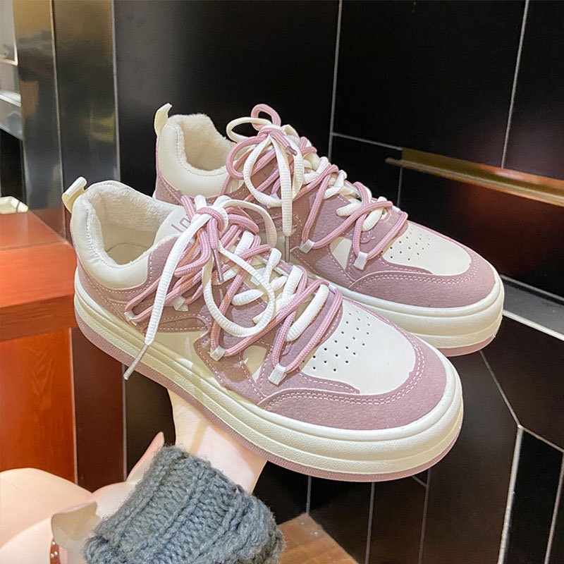 Giày thể thao nữ bánh mì màu hồng , giày nữ đế cao 3 cm quảng châu hàng đẹp full box