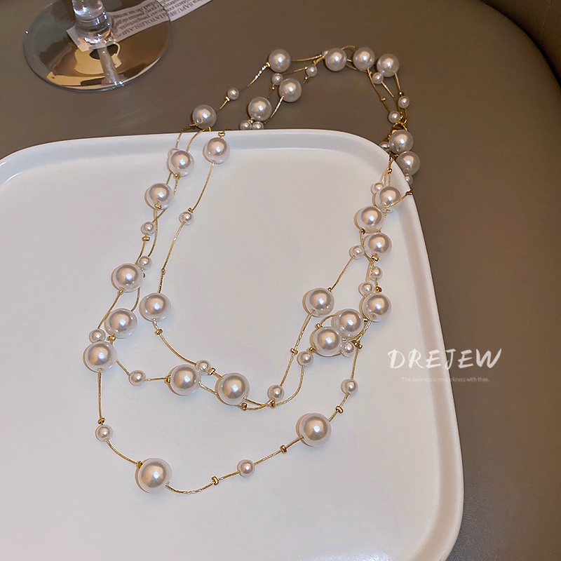 DREJEW Dây chuyền ngọc trai dáng dài phong cách hoàng gia thanh lịch