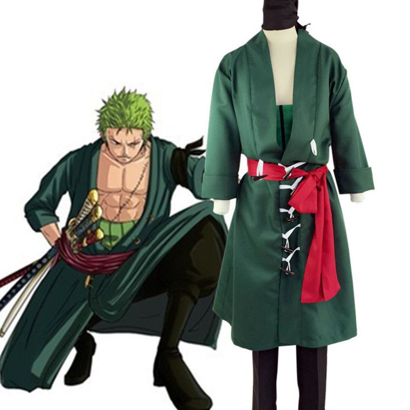 One Piece Roronoa Zoro Cosplay Costume Men Kimono + Pant Uniform Outfits Wigs Halloween Carnival Dress up men gift