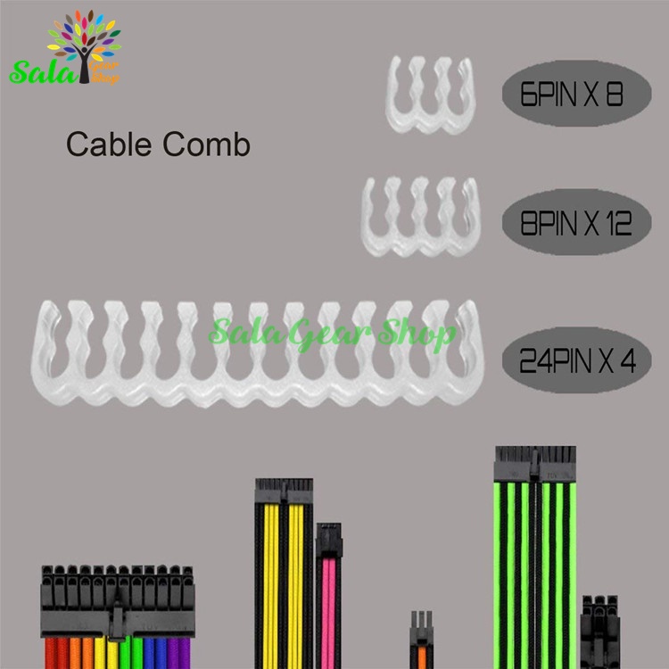 Dây nguồn bọc lưới nối dài Full Bộ (24Pin,x3 8Pin, x2 6Pin) Màu Trắng-Xanh