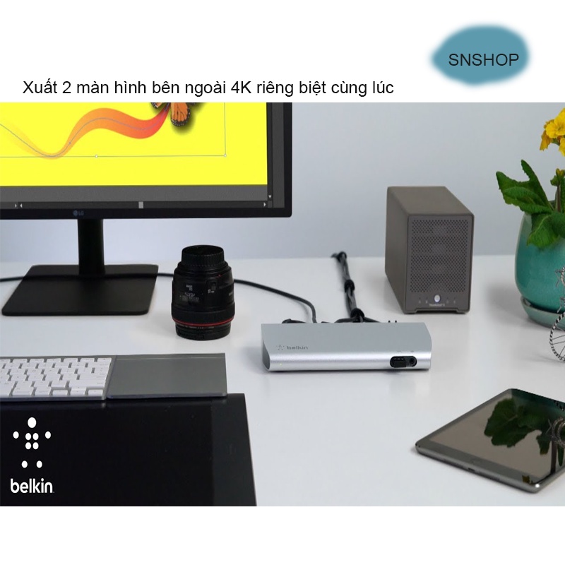 Hub Belkin Thunderbolt 3 Dock- Xuất 2 màn hình 4K 60HZ bên ngoài cùng lúc, sạc 85W cho laptop, M.a.c - SNSHOP