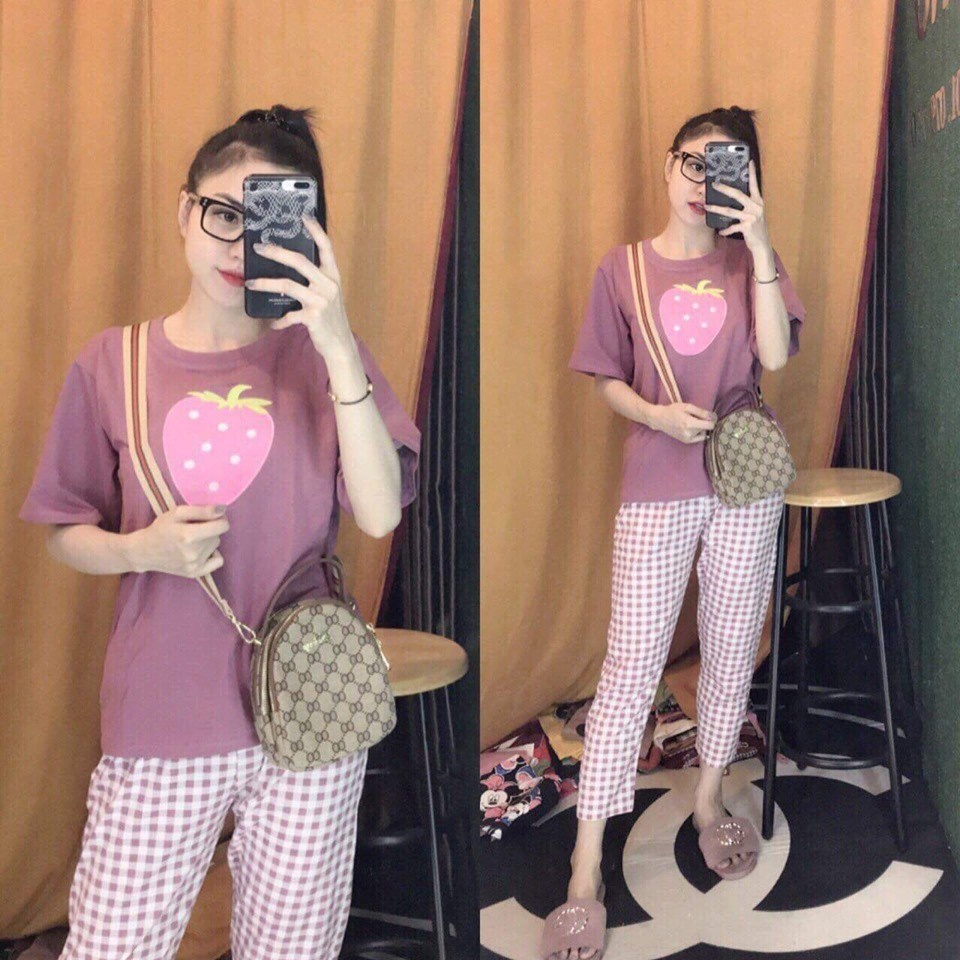 SÉT BỘ COTTON THIÊU TRÁI DÂU CARO SIÊU HOT
