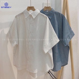 [S9150] Áo sơ mi kẻ cộc tay xẻ cúc sau (Có sẵn/Ảnh thật)