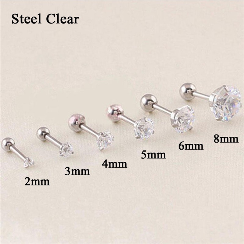 Khuyên xỏ sụn tai đính đá zircon thời trang cho nữ