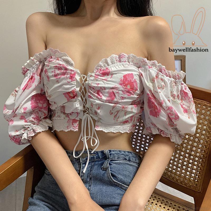 Áo lửng trễ vai in hoa gợi cảm dành cho nữ