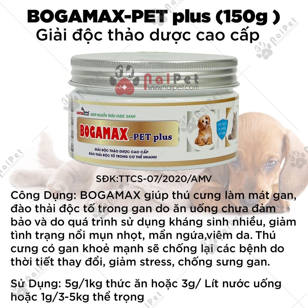 Bột Bổ Sung Giải Độc Đào Thải Độc Tố Cơ Thể Vật Nuôi Bogamax Pet Plus Amitavet 150g
