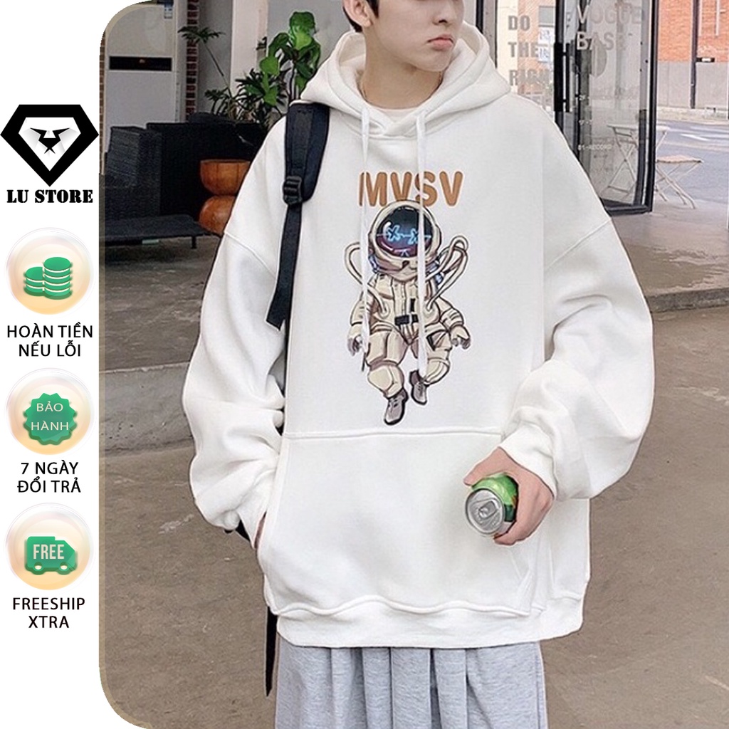 Áo hoodie nam nữ NASA unisex màu đen trắng nỉ bông cao cấp streetwear LU STORE